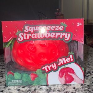 NEW | XL Strawberry Squishy Squeeze Toy | Red & Green | Sunny Days Squeeeeze